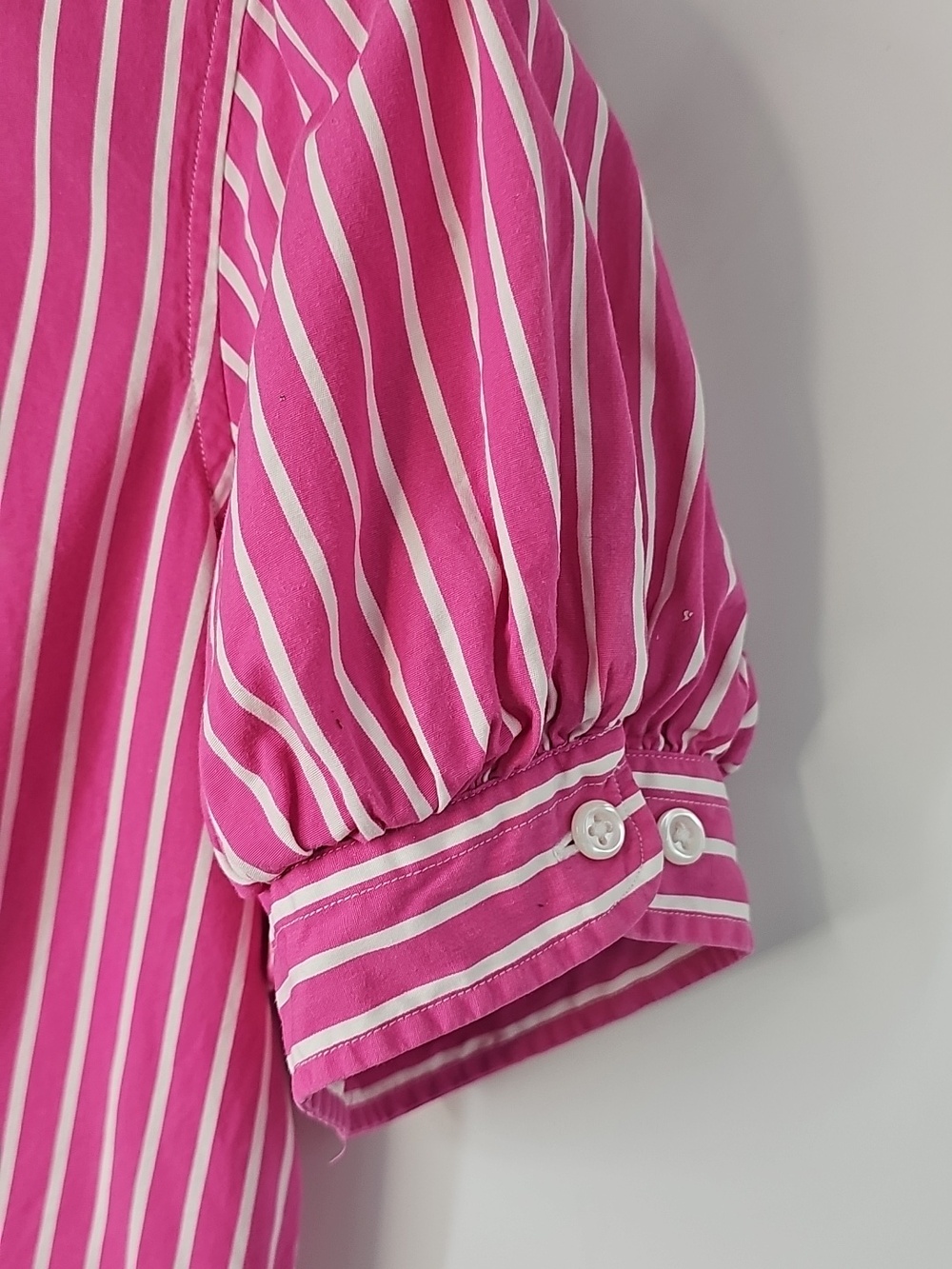 Ralph Lauren Pink Striped‎ 100% Cotton Puff Sleeved Button Front Blouse Classic - Picture 4 of 9